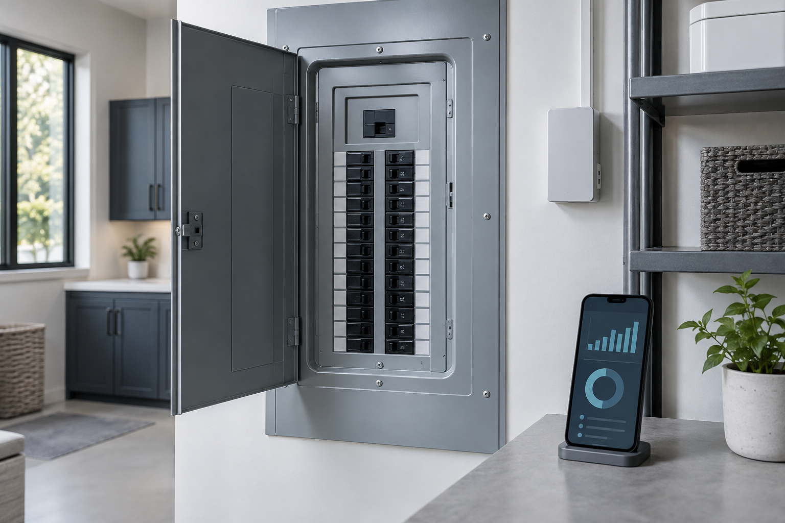 Modern electrical load center with a home energy dashboard